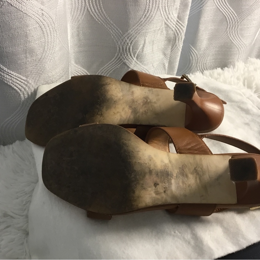Coach Tan Leather Logo-Inset Sandals - Picture 4 of 10